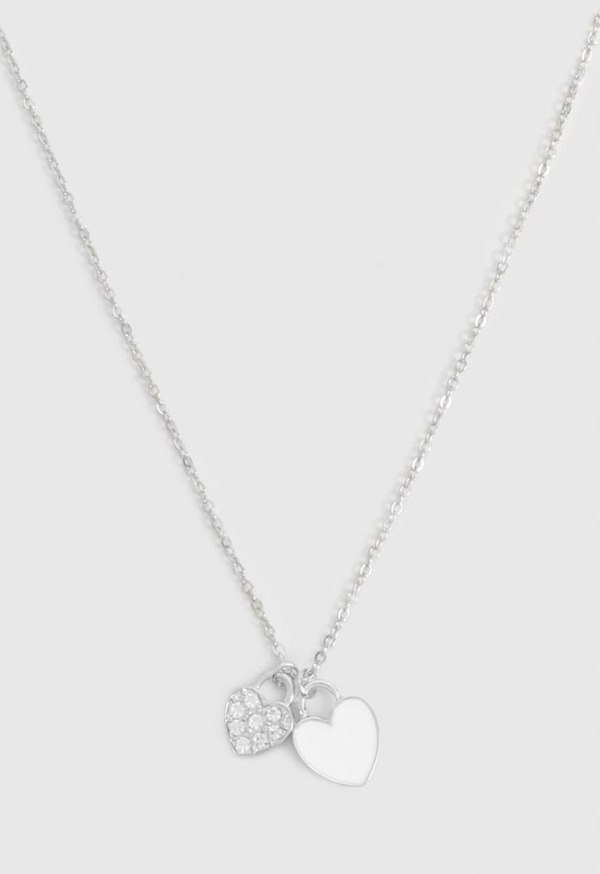 boohoo - Enamel Heart Double Pendant Necklace - silver