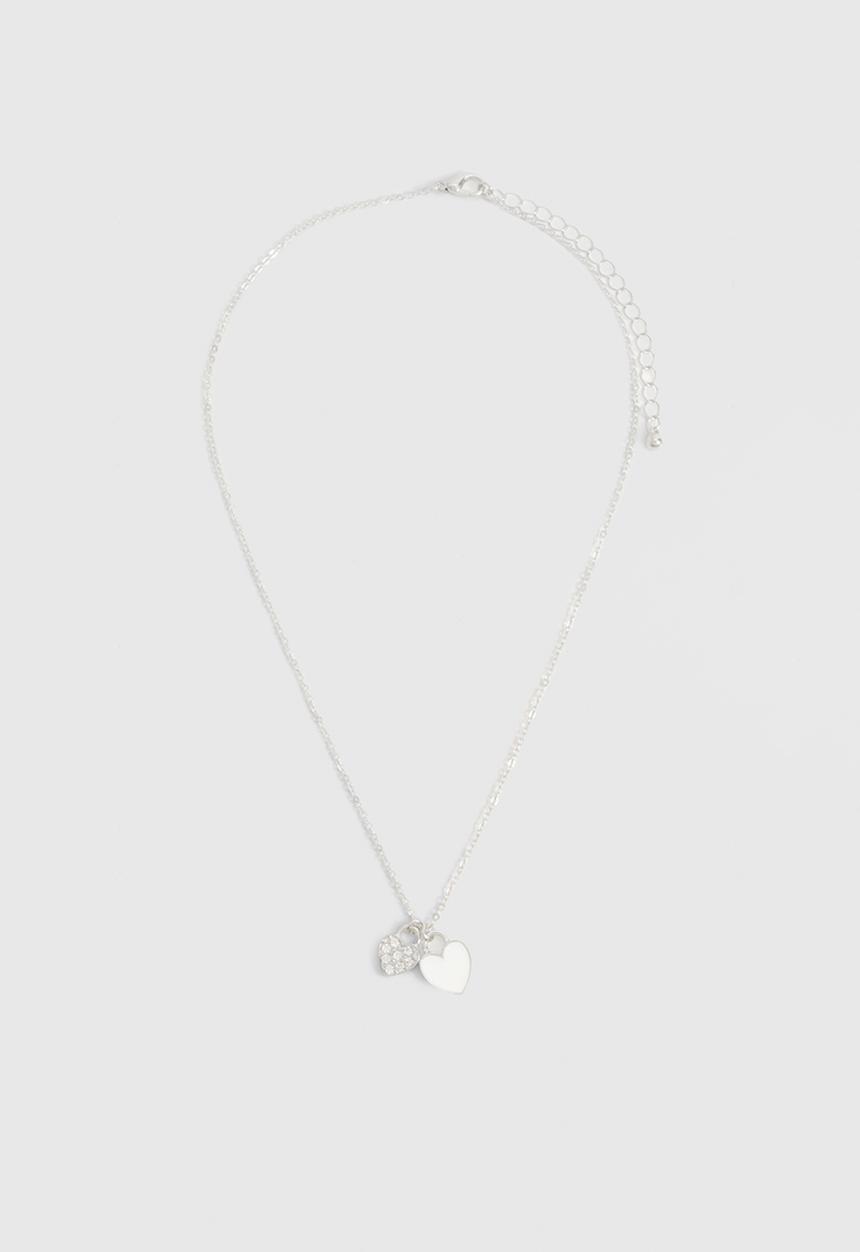boohoo - Enamel Heart Double Pendant Necklace - silver
