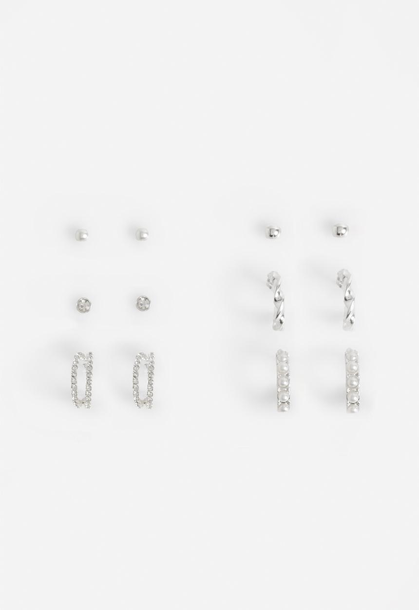 boohoo - Silver 6 Pack Embellished Earrings - silver