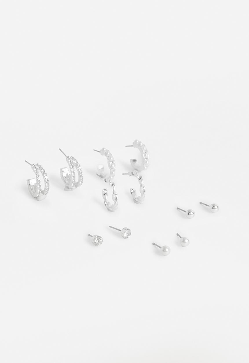 boohoo - Silver 6 Pack Embellished Earrings - silver