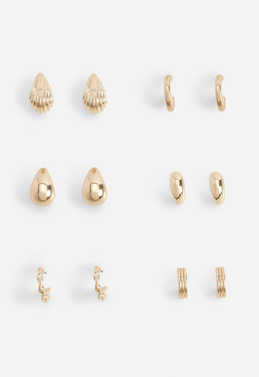 boohoo - Gold Tear Drop & Hoop Earring 6 Pack - gold