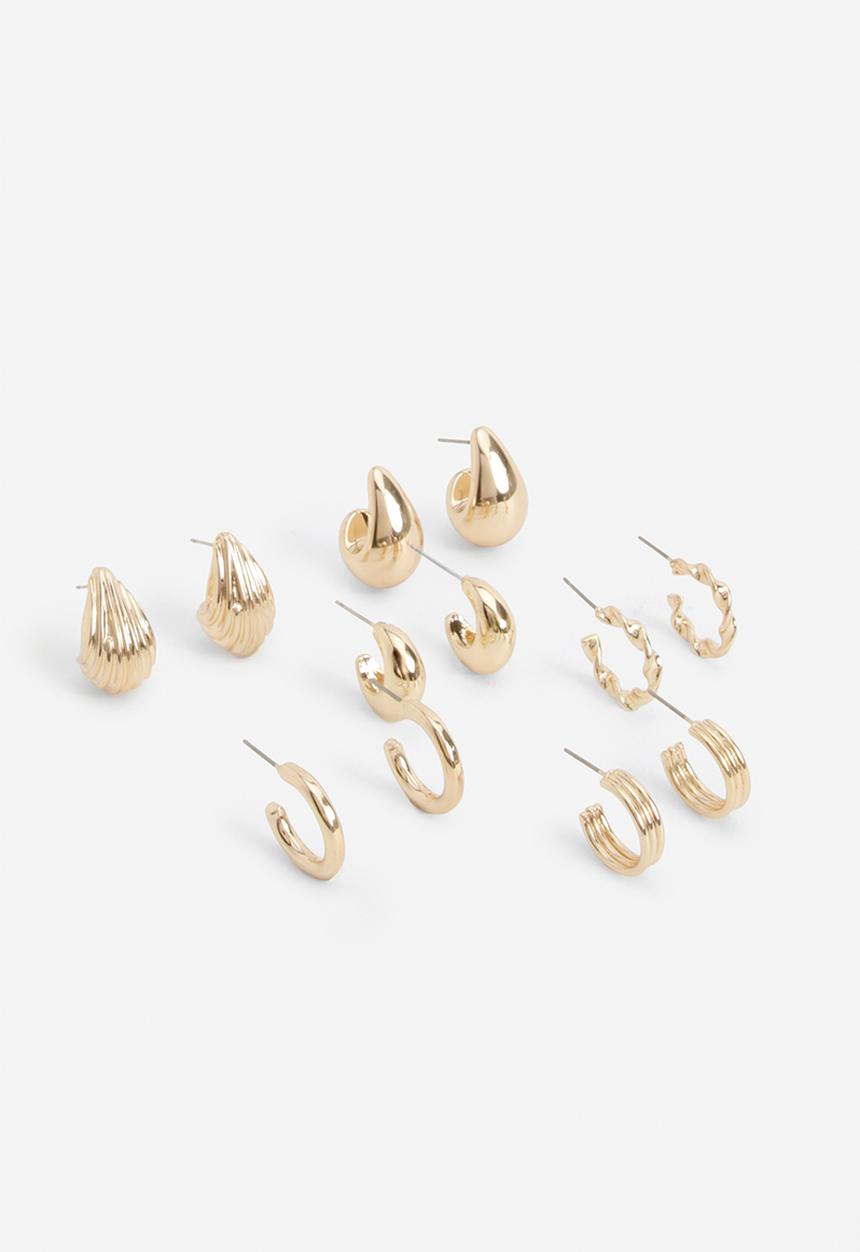 boohoo - Gold Tear Drop & Hoop Earring 6 Pack - gold