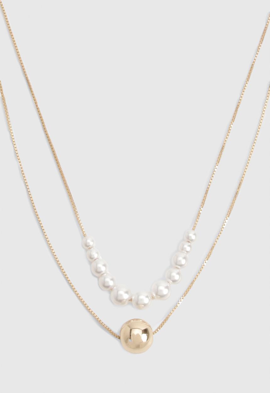 boohoo - Pearl Detail 2 Pack Necklaces - gold