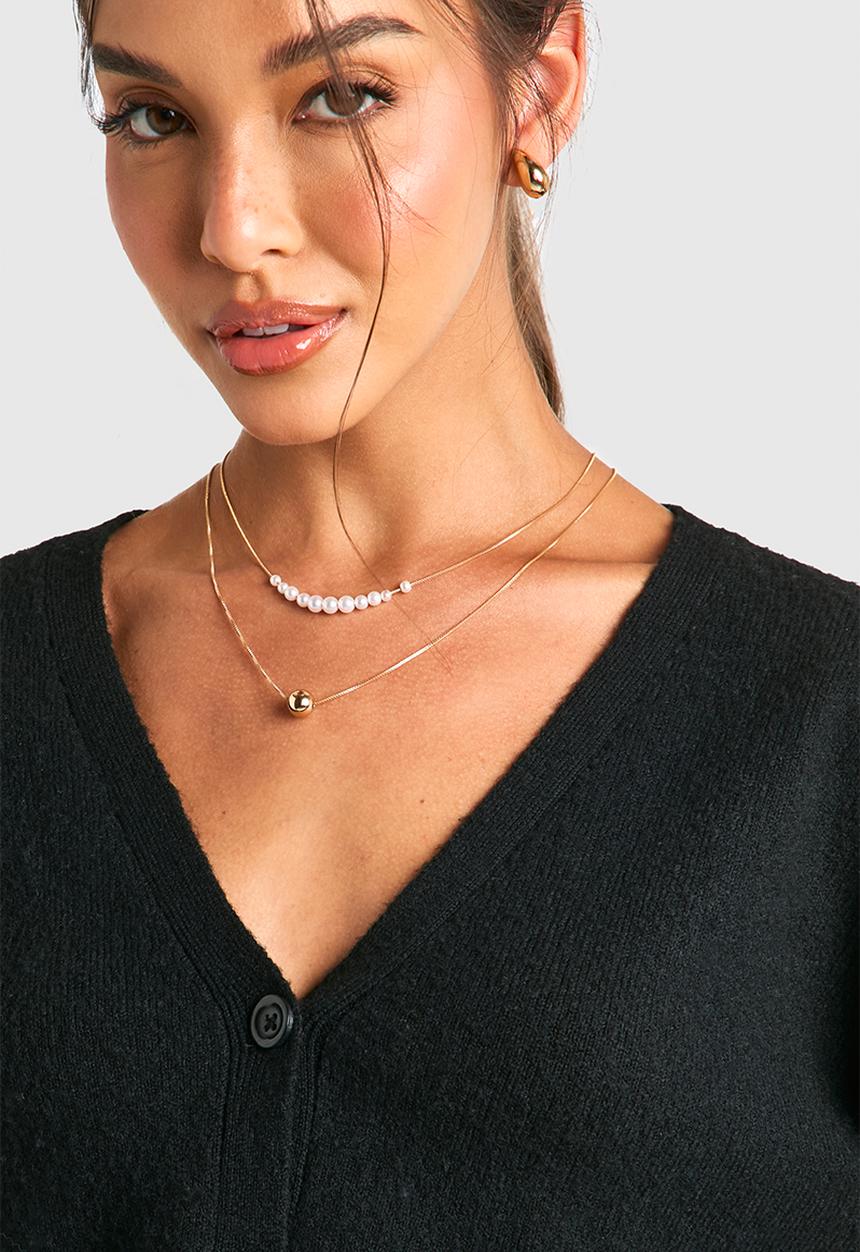 boohoo - Pearl Detail 2 Pack Necklaces - gold