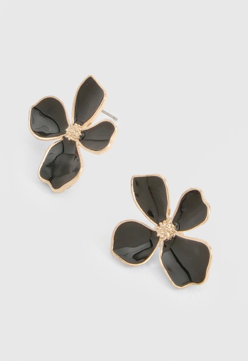 boohoo - Enamel Flower Stud Earrings - black