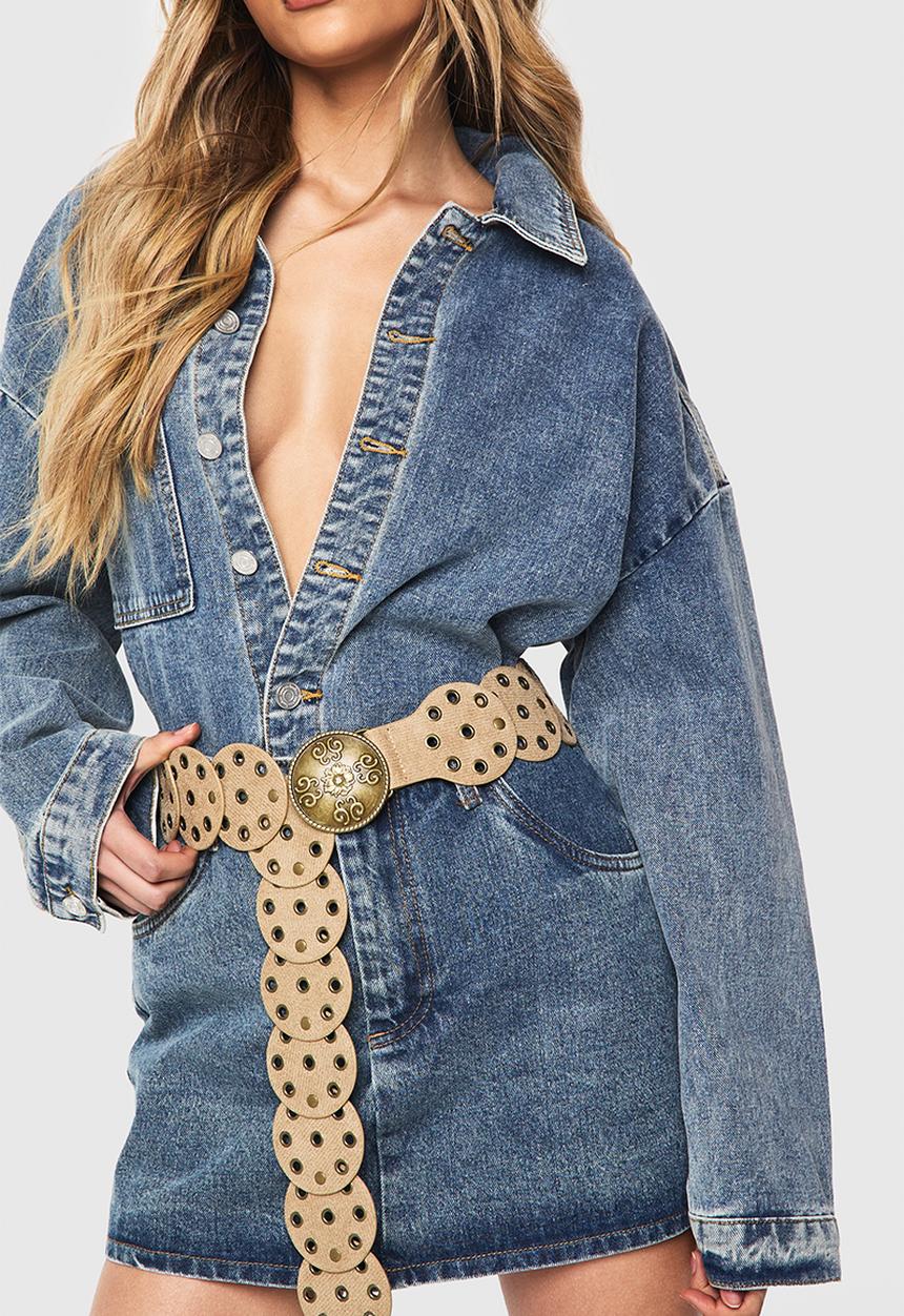 boohoo - Faux Suede Mini Disc Belt - Taupe