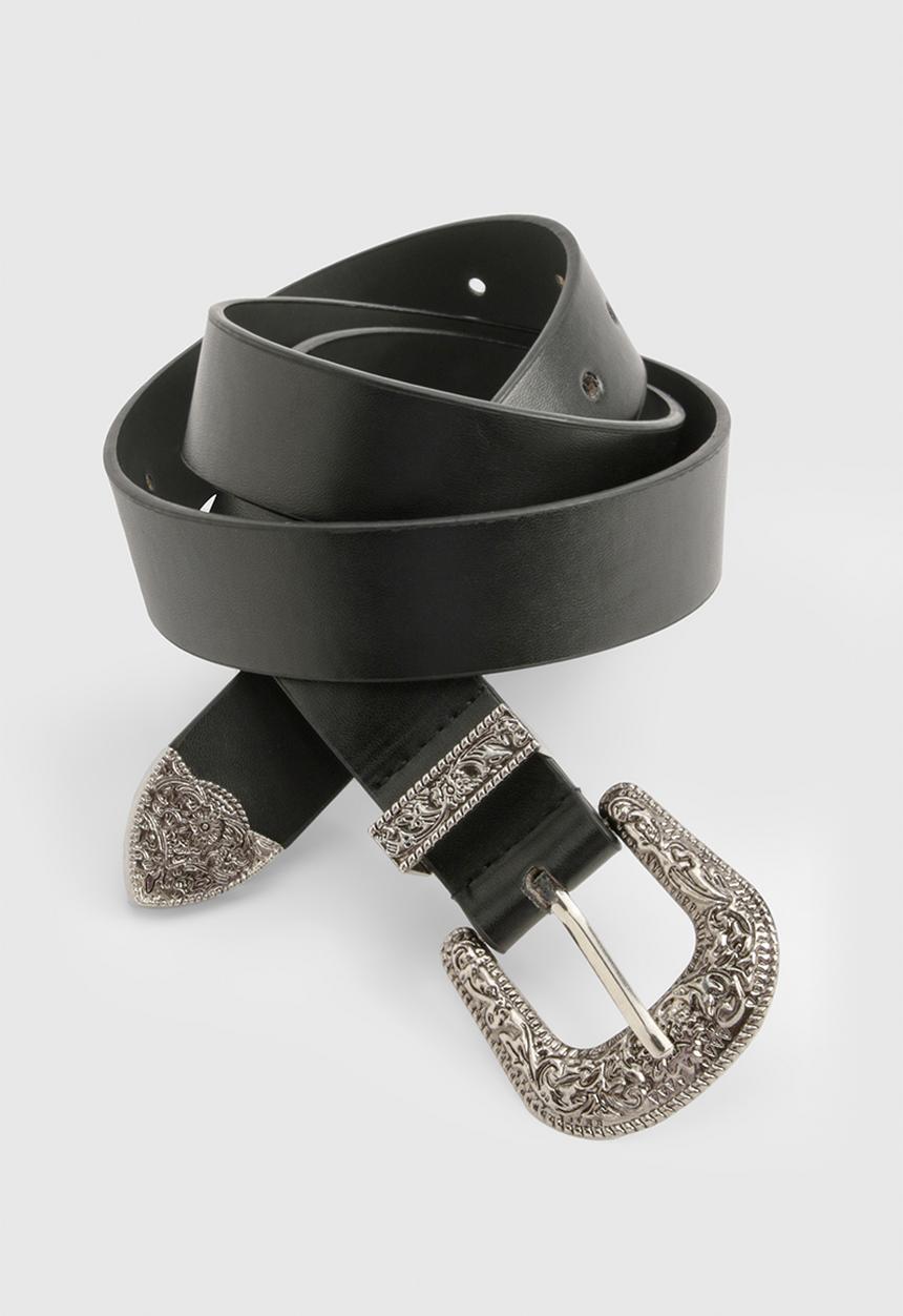 boohoo - Black Western Buckle Belt - black