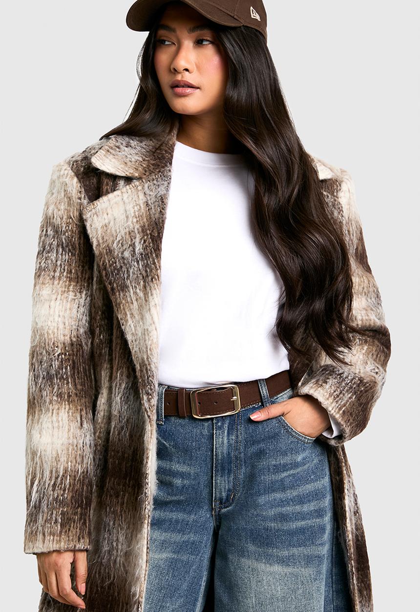 boohoo - Faux Suede Chunky Gold Buckle Boyfriend Belt - chocolate