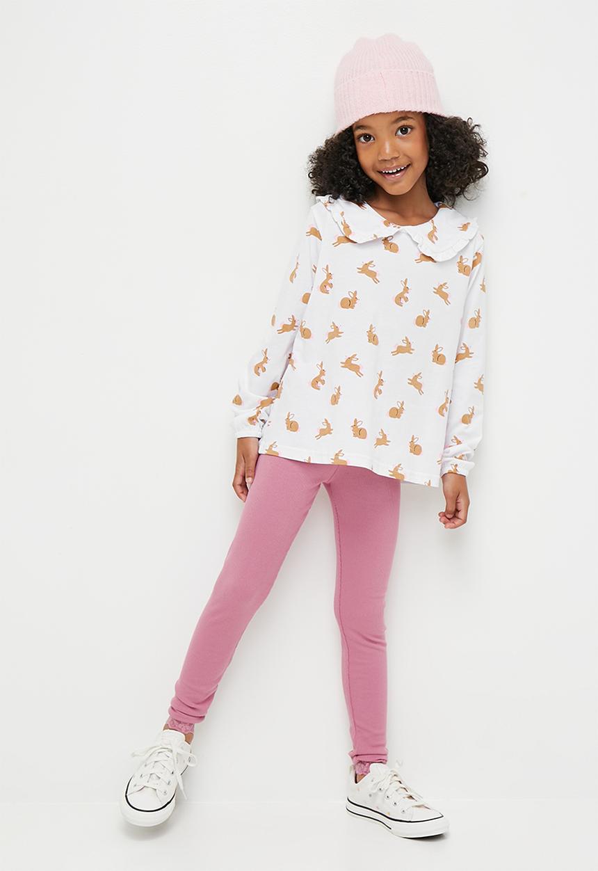 Pop Candy - Printed peter pan top & legging set-pink & white