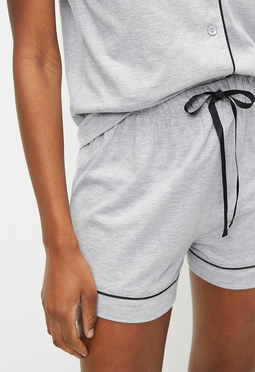 Blake - Knit button down sleep set - grey with black piping