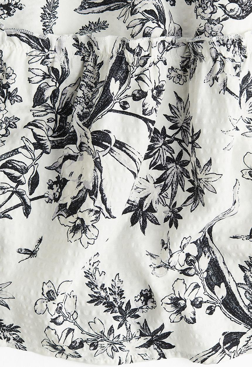 H&M - Tie-strap midi dress -white/grey patterned 