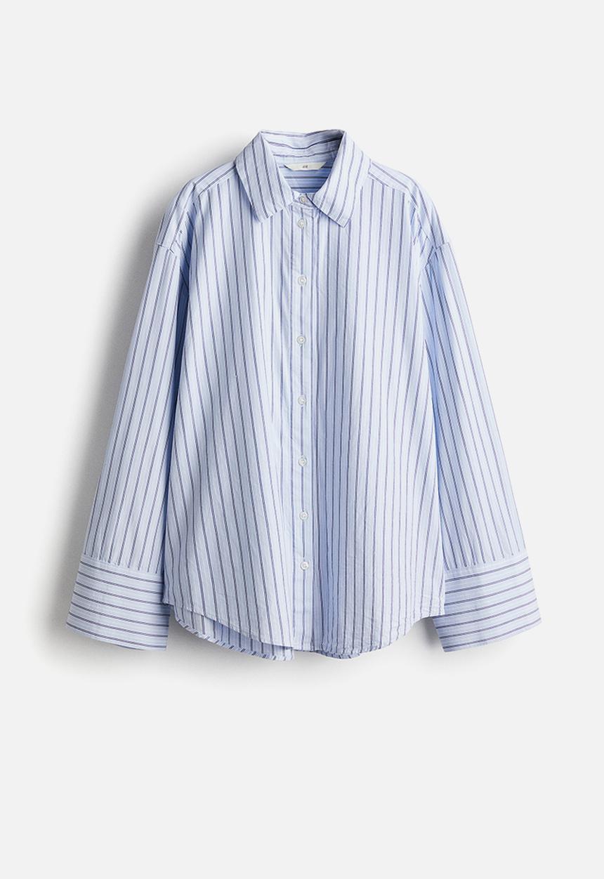 H&M - Striped cotton shirt - light blue/striped 