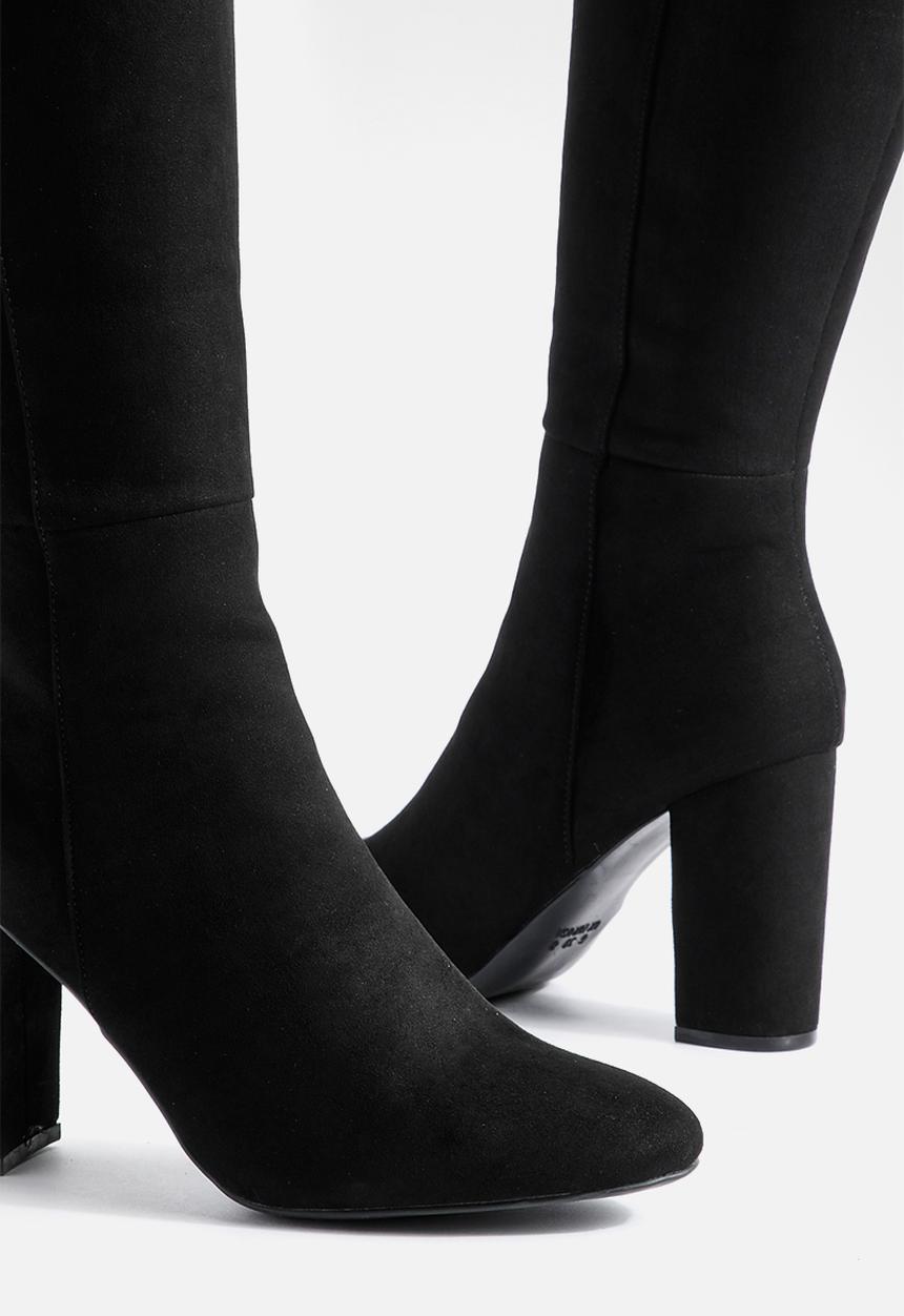 boohoo - Faux suede knee high heeled boots - black