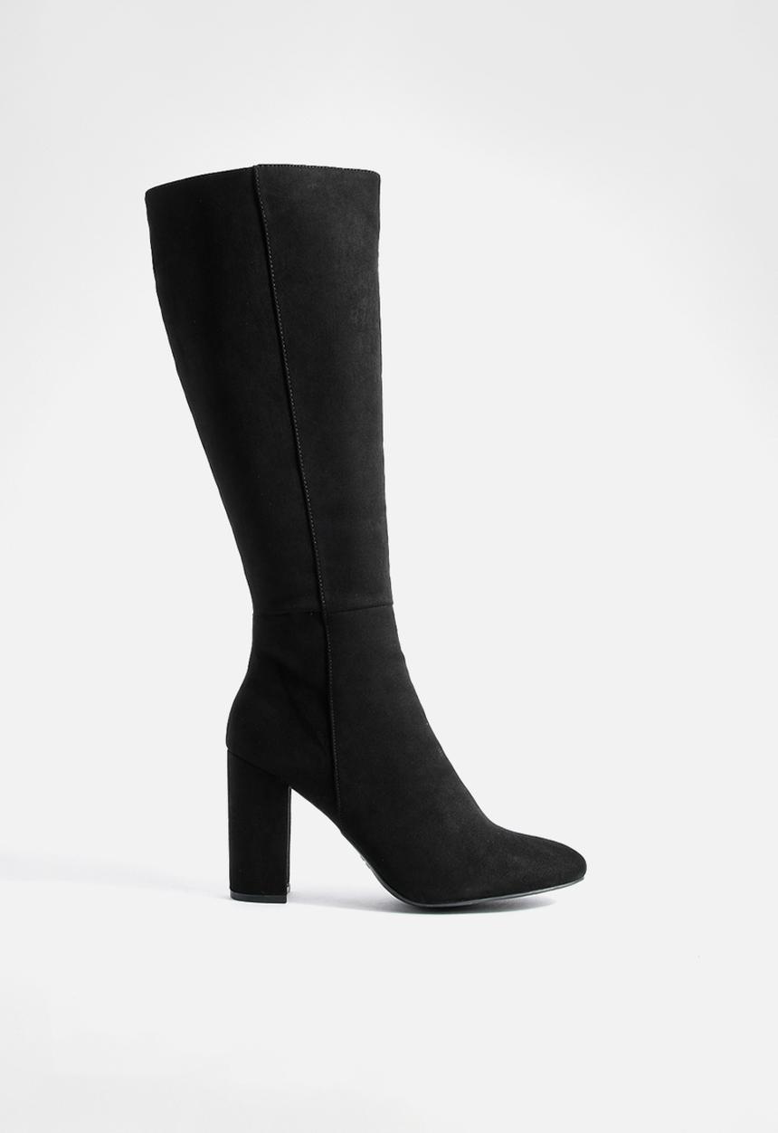 boohoo - Faux suede knee high heeled boots - black