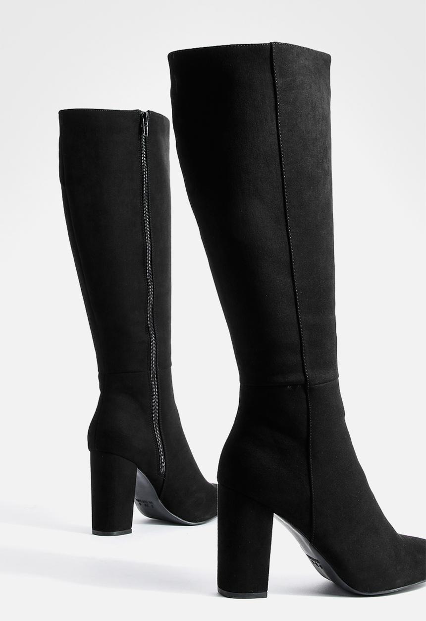 boohoo - Faux suede knee high heeled boots - black