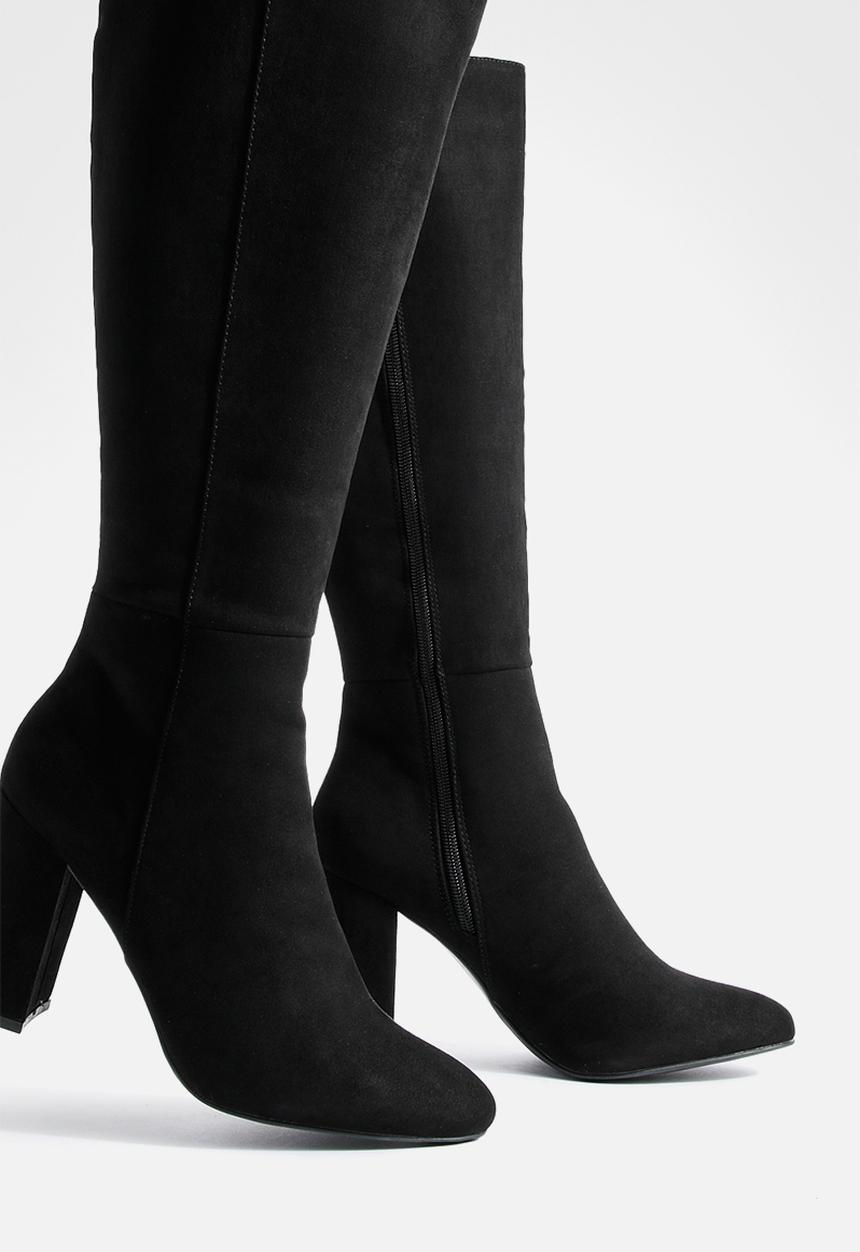 boohoo - Faux suede knee high heeled boots - black