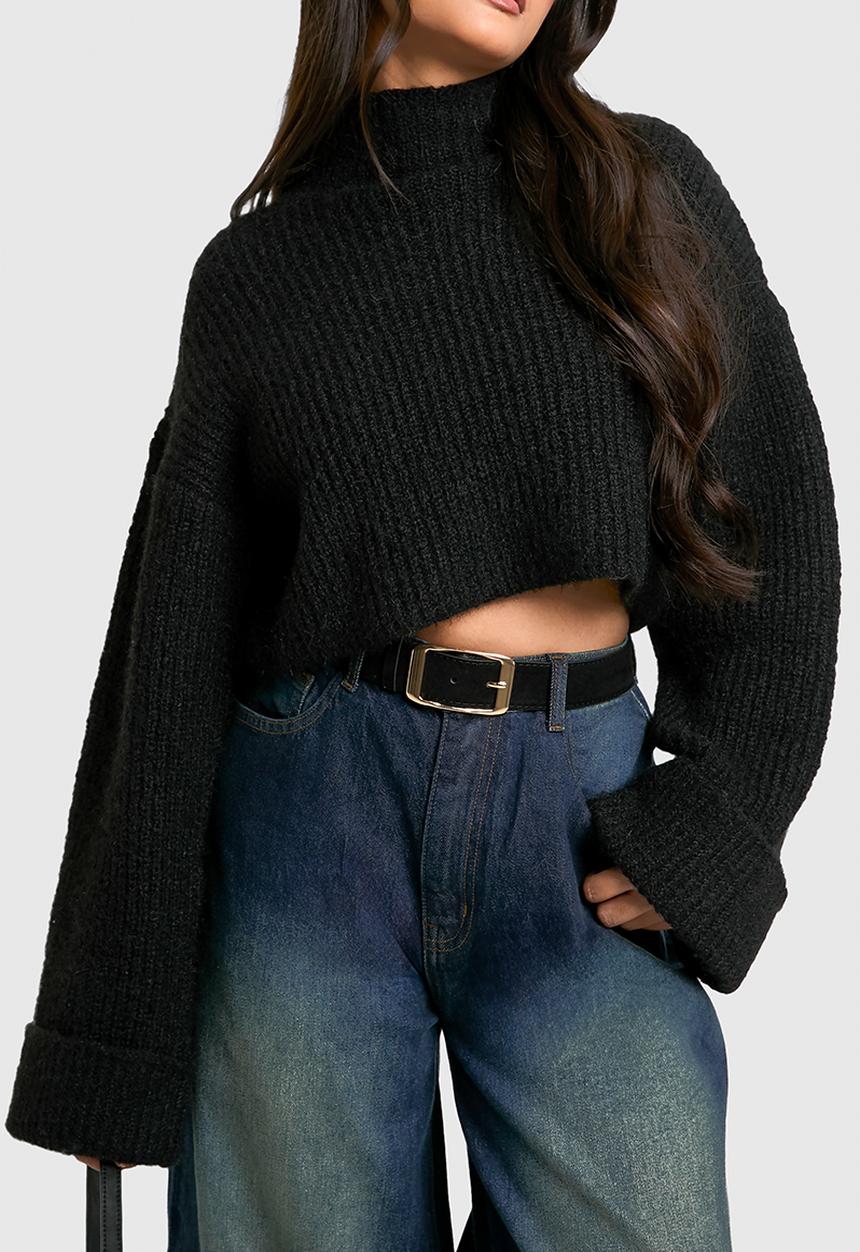 boohoo - Faux Suede Chunky Gold Buckle Boyfriend Belt - black