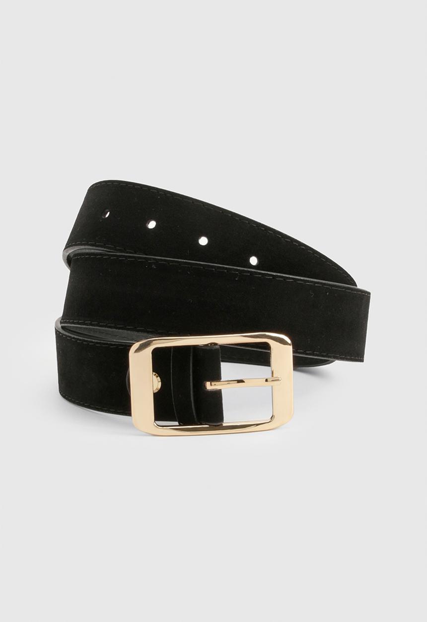 boohoo - Faux Suede Chunky Gold Buckle Boyfriend Belt - black
