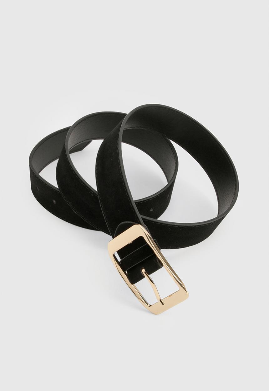 boohoo - Faux Suede Chunky Gold Buckle Boyfriend Belt - black