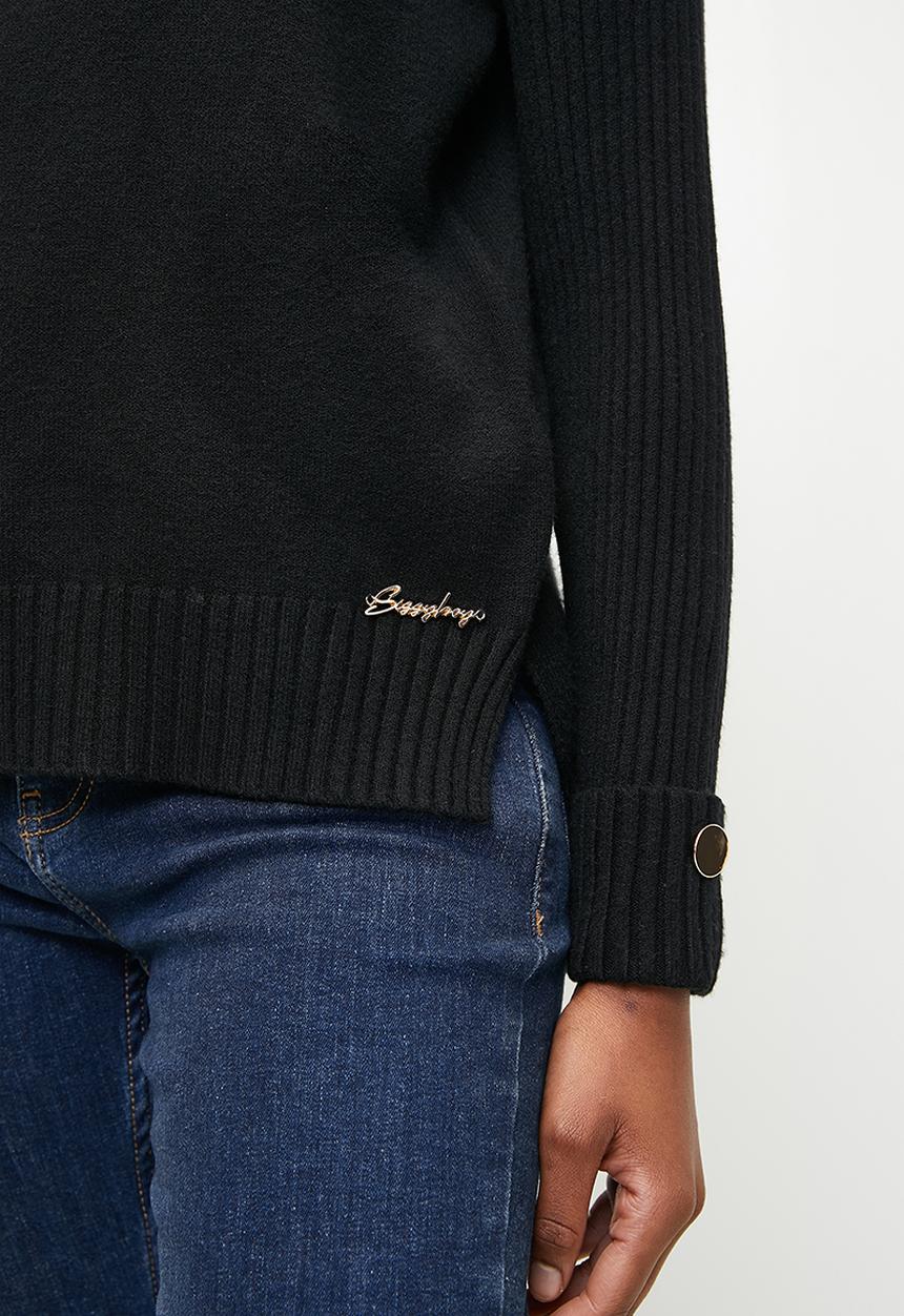 SISSY BOY - WILLOW: Basic Polo Neck Knit Sweater - Black
