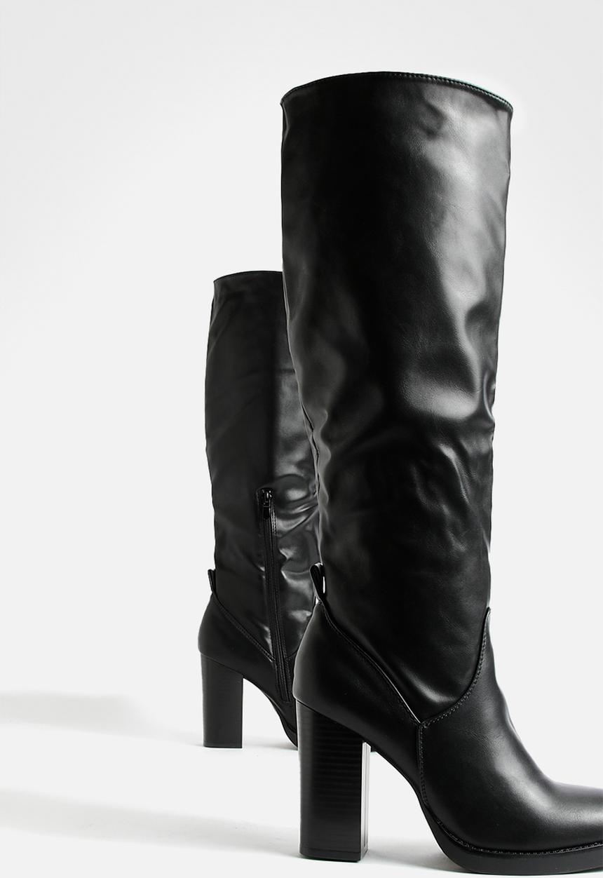 boohoo - Mini platform stack heel knee high boots - black