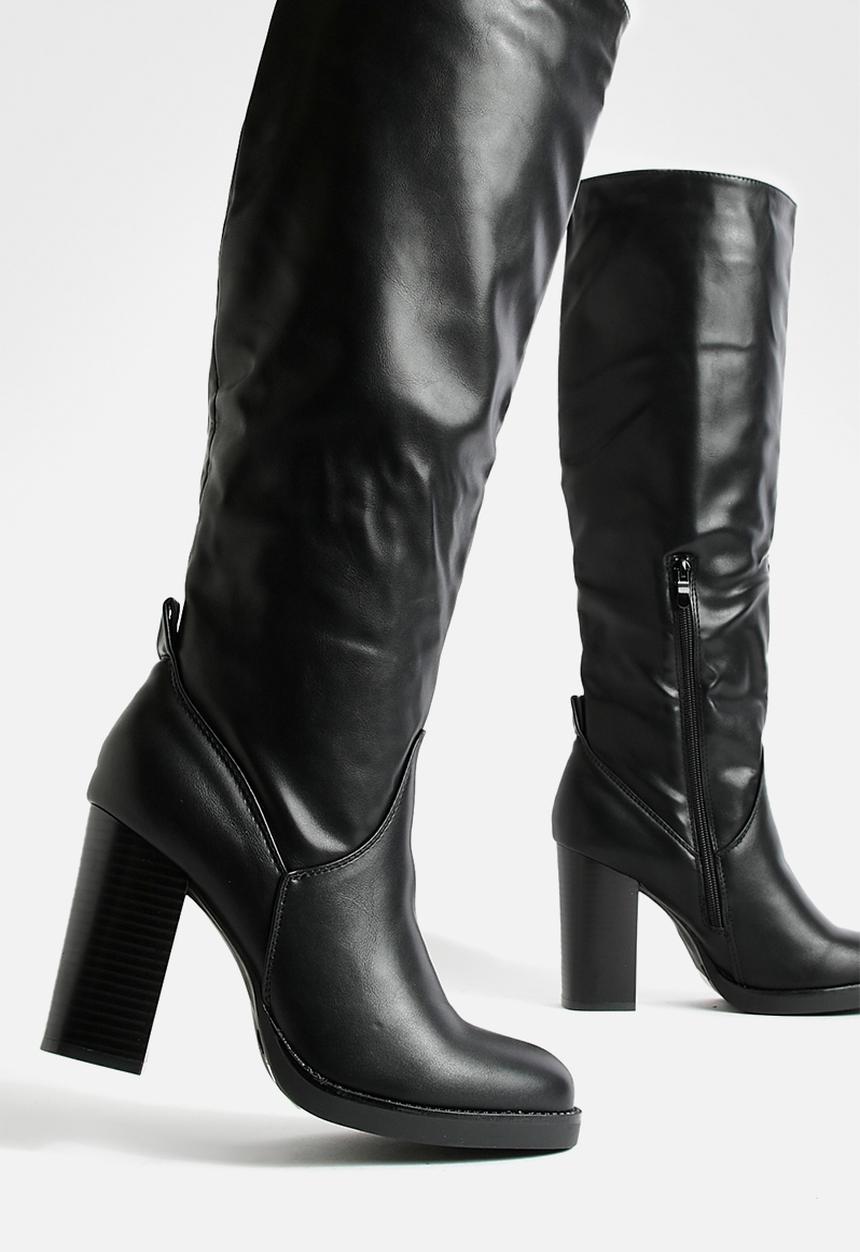 boohoo - Mini platform stack heel knee high boots - black