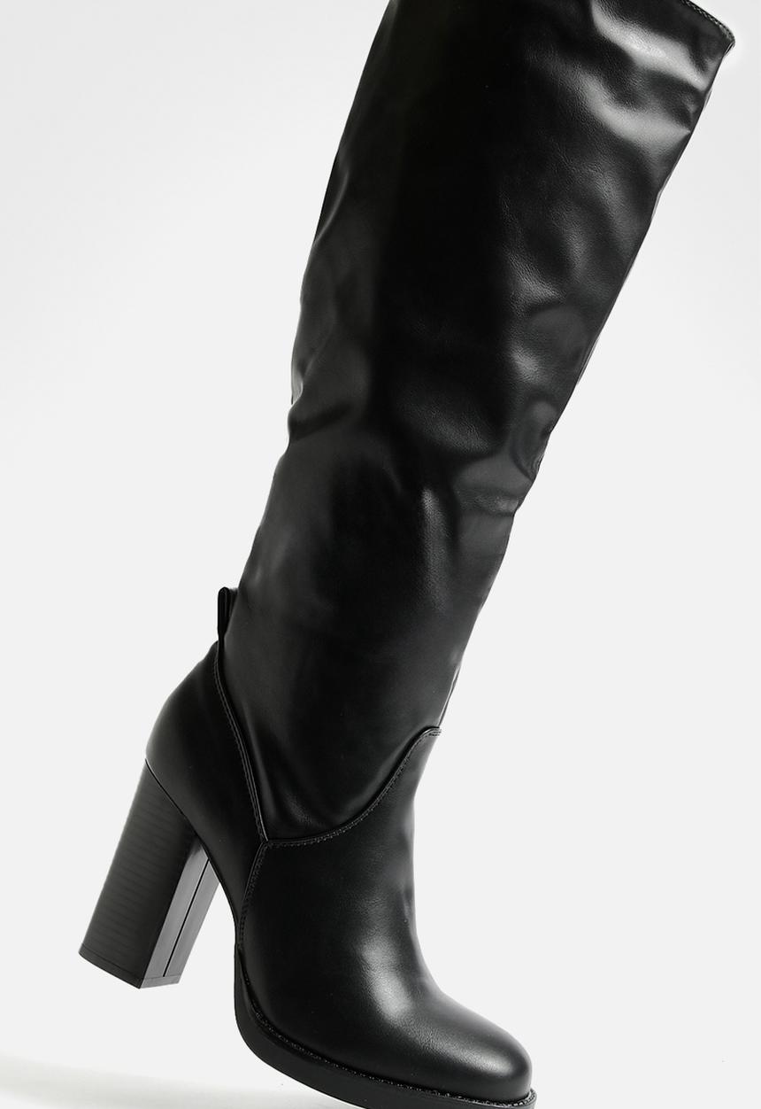 boohoo - Mini platform stack heel knee high boots - black