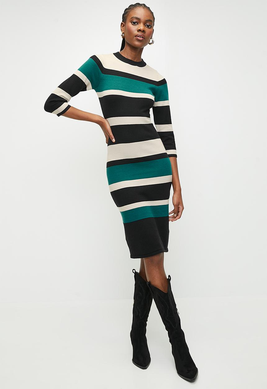 Stella Morgan - Colourblock Striped Knit Dress - Multi Black