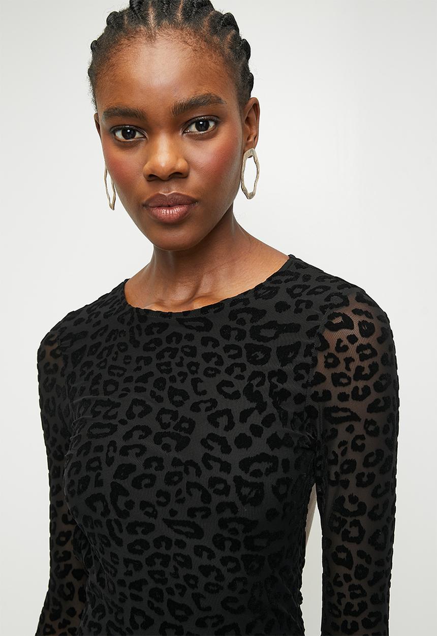 Trendyol - Flock printed tulle midi length lined - black