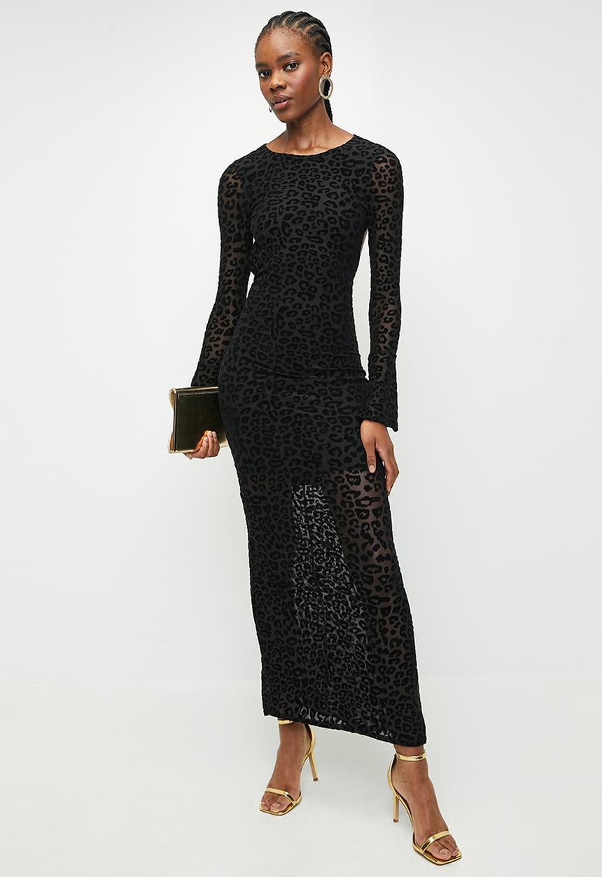 Trendyol - Flock printed tulle midi length lined - black