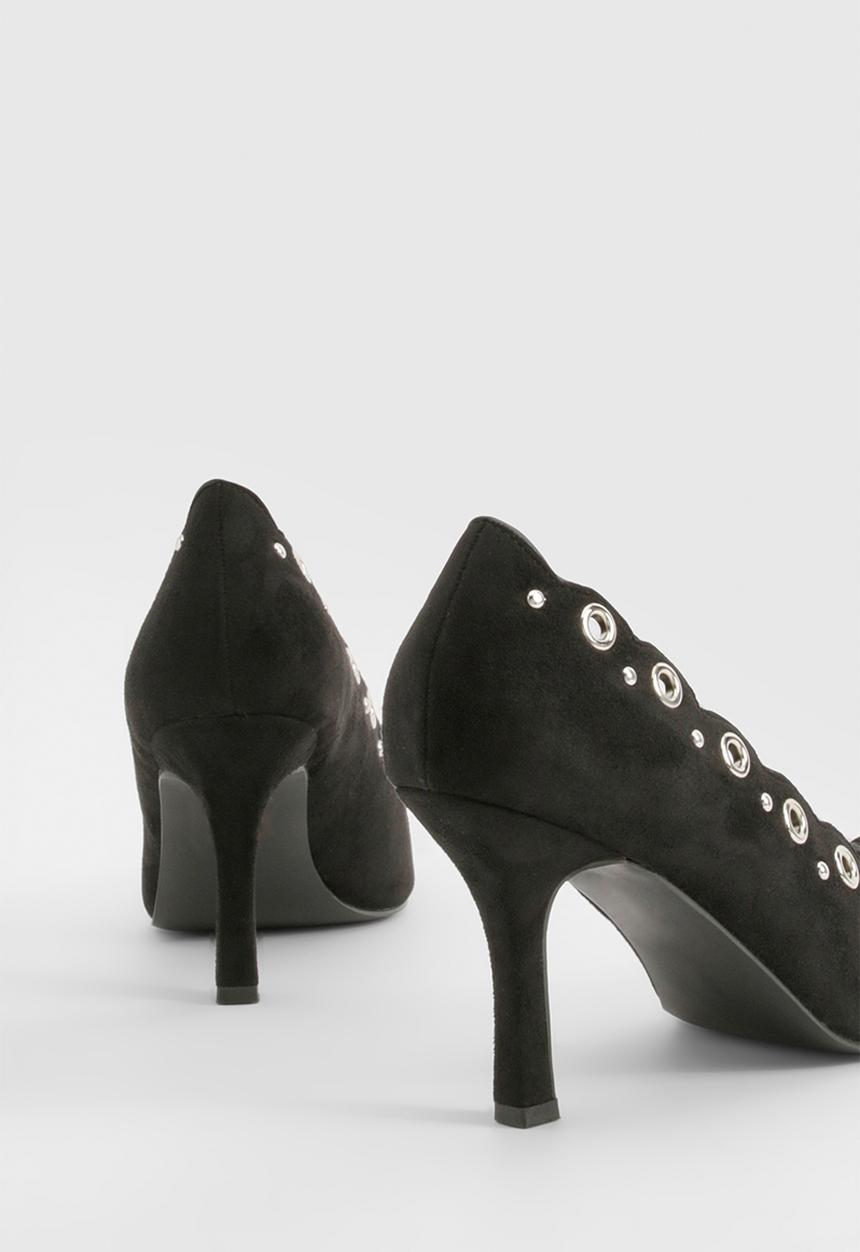 boohoo - Bow detail eyelet court heels - black