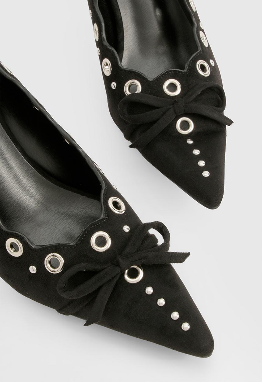 boohoo - Bow detail eyelet court heels - black