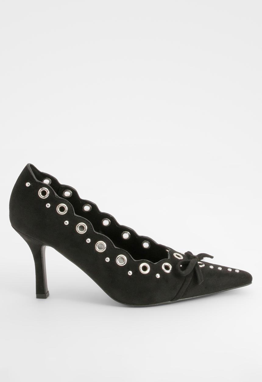 boohoo - Bow detail eyelet court heels - black