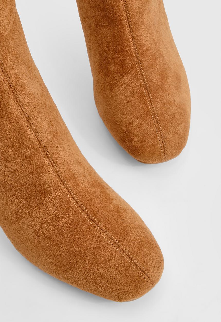 boohoo - Ruched high block heeled knee high boots - tan