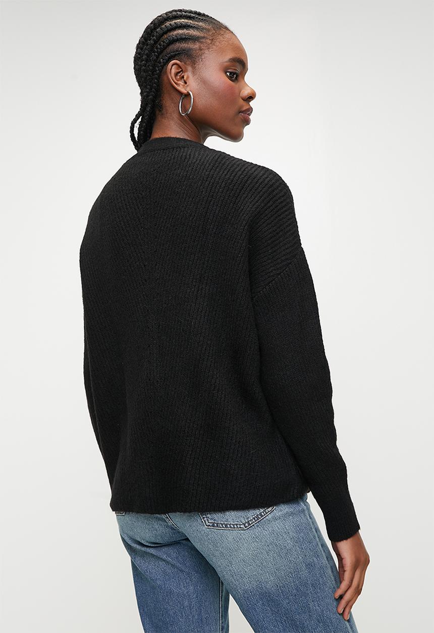Trendyol - Black wide pattern soft texture pocket detailed knitwear cardigan