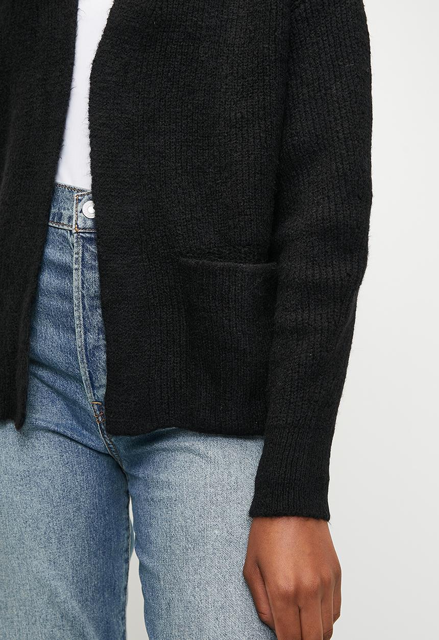 Trendyol - Black wide pattern soft texture pocket detailed knitwear cardigan