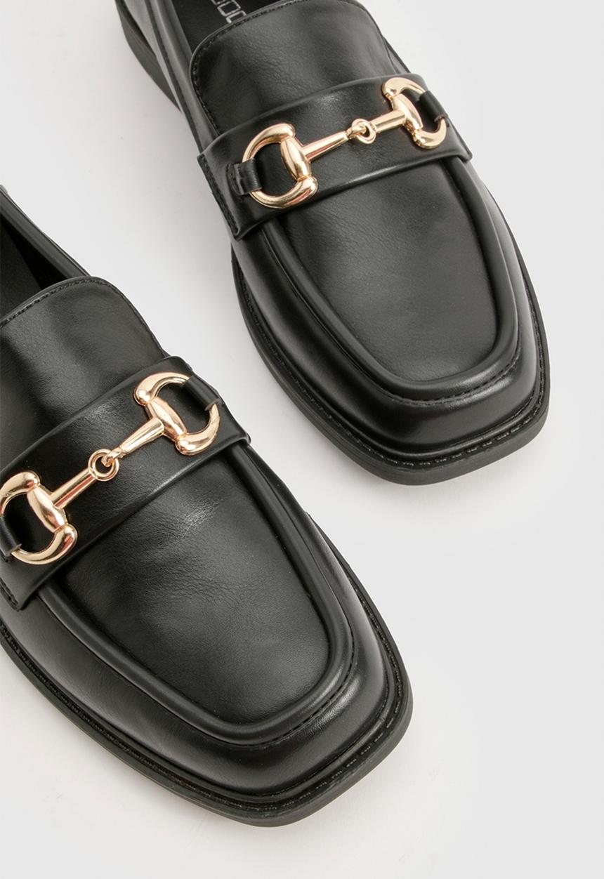 boohoo - Square Toe T Bar Loafers - Black