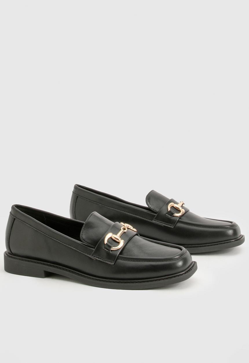 boohoo - Square Toe T Bar Loafers - Black