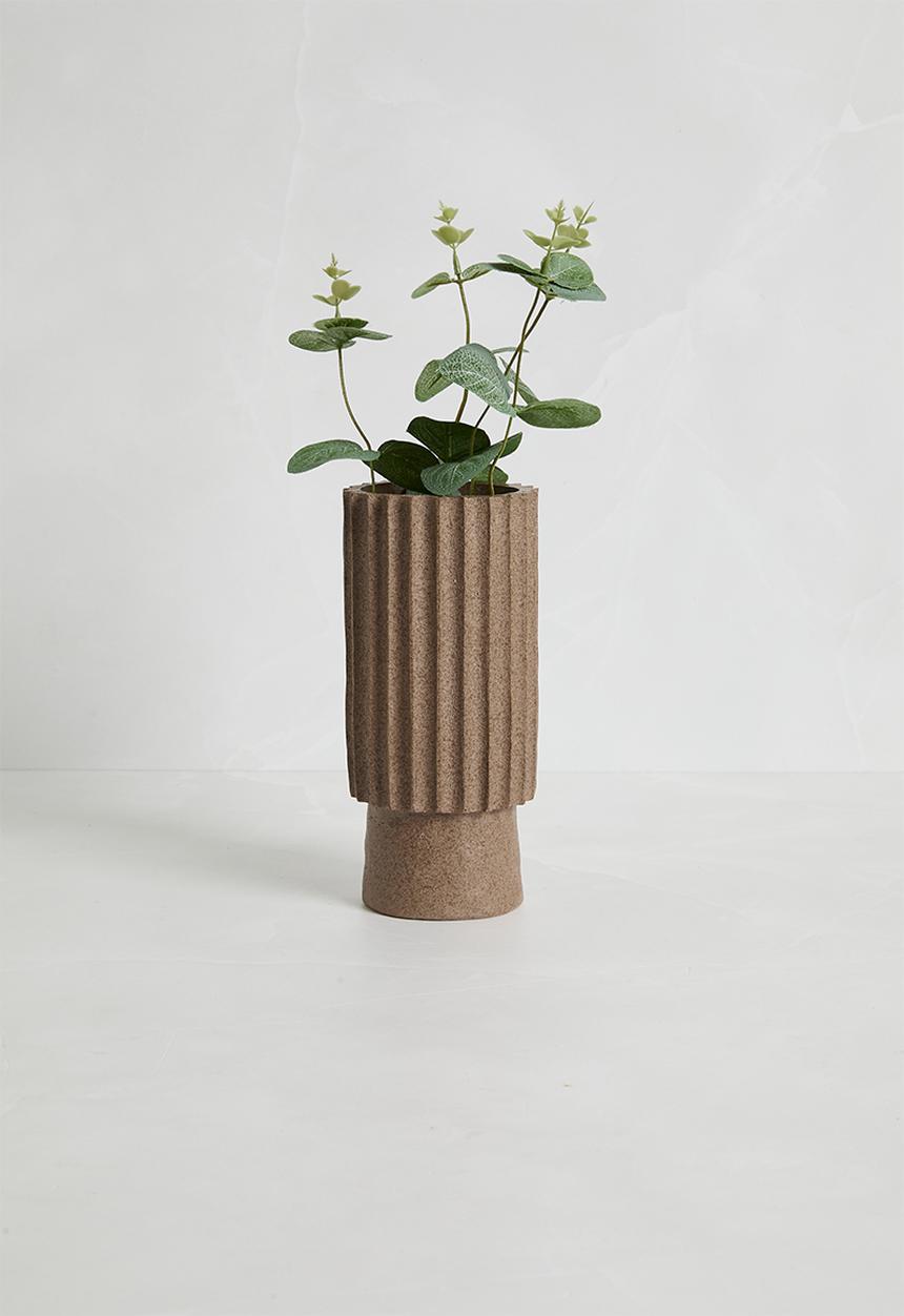 Sixth Floor - Ceramic Ribbed Vase - Brown