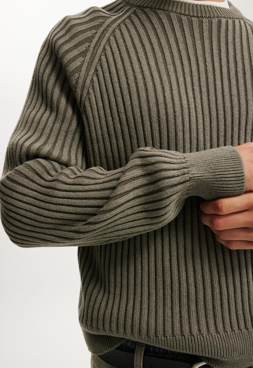 Cotton On - Box Fit Rib Crew Knit - Khaki