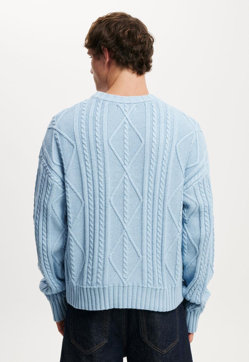 Cotton On - Cable Knit Crew - Ice Blue Cable