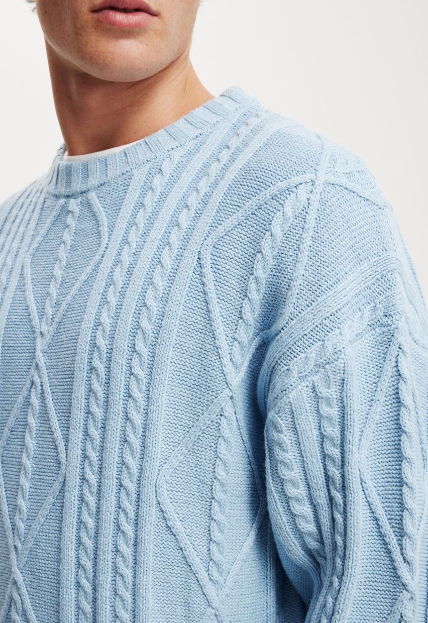 Cotton On - Cable Knit Crew - Ice Blue Cable