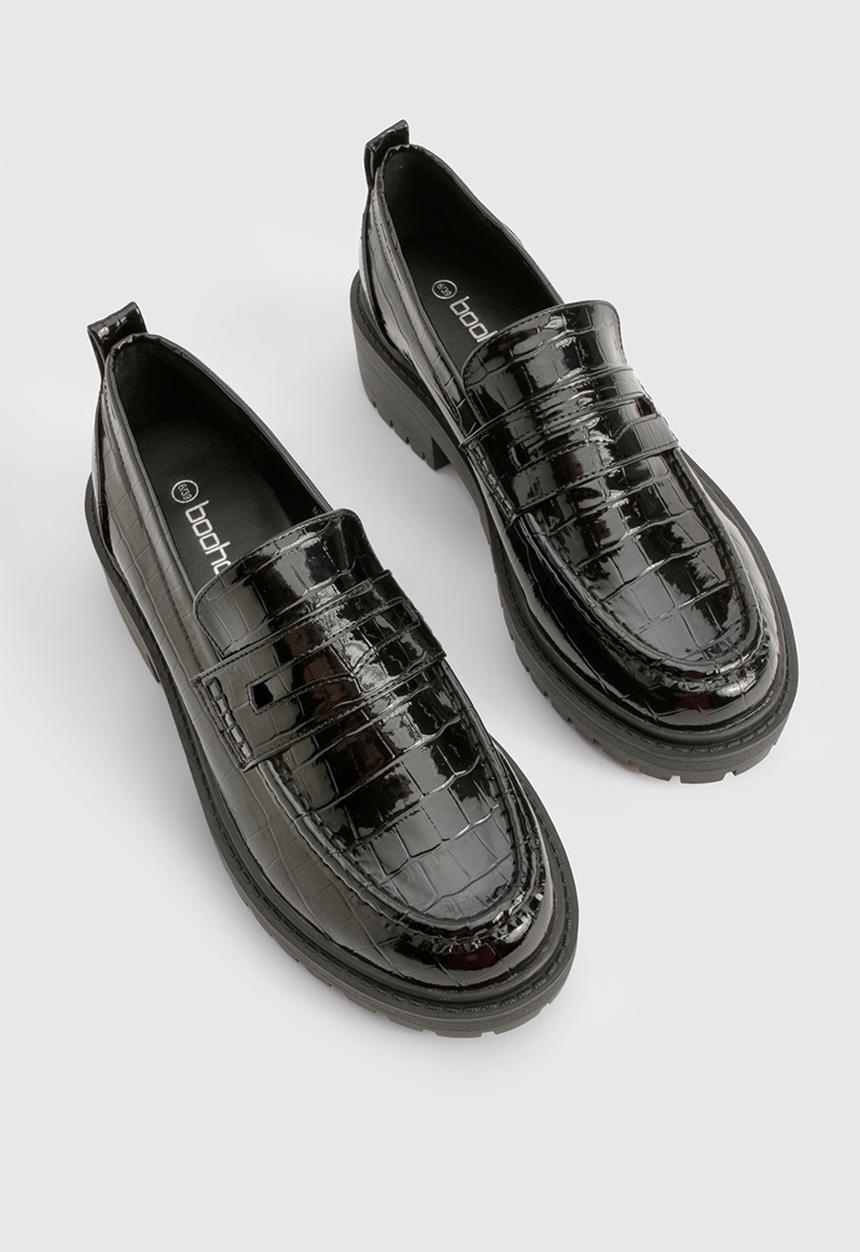 boohoo - Patent Croc Chunky Loafers - Black