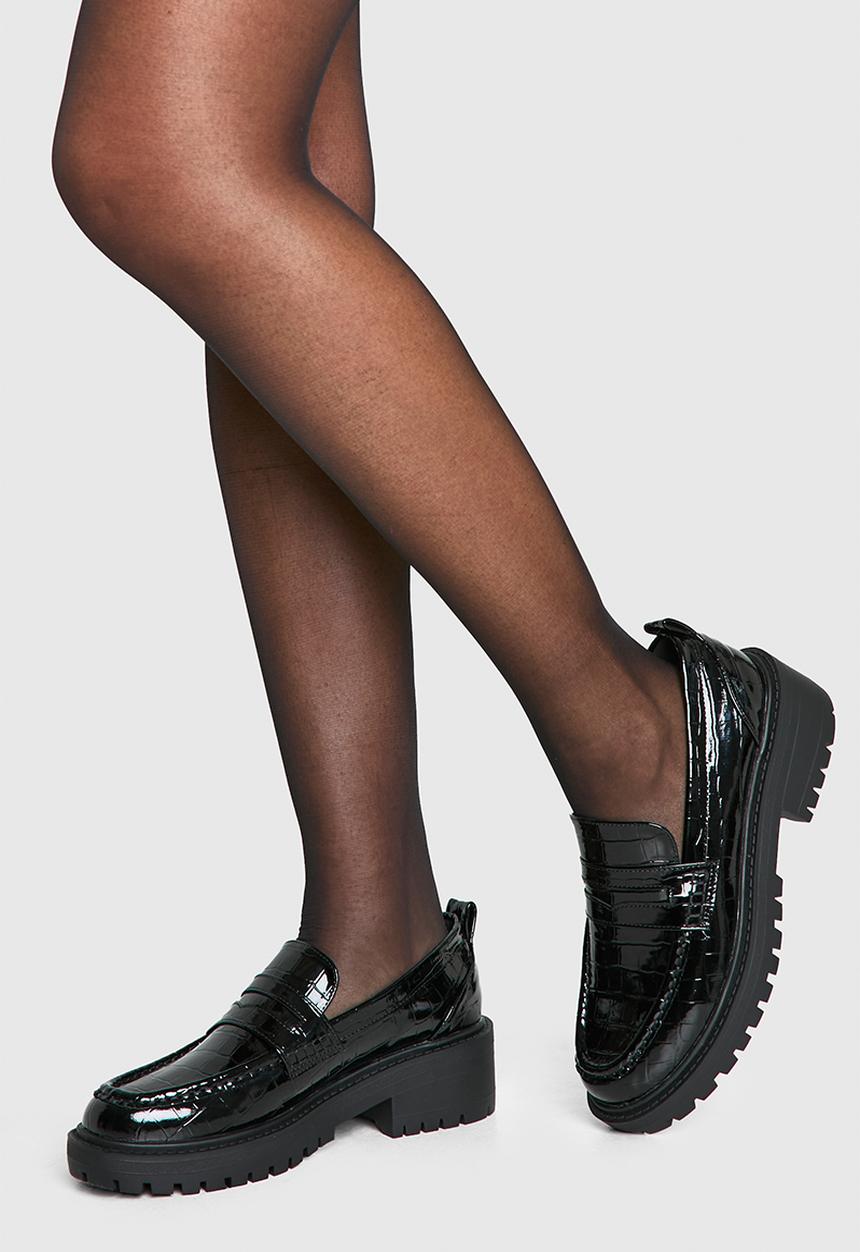 boohoo - Patent Croc Chunky Loafers - Black