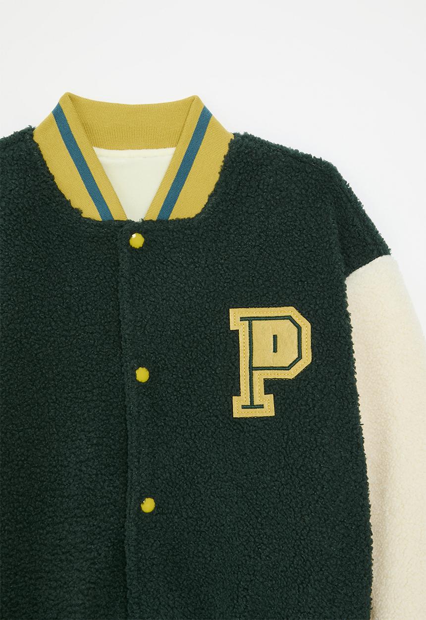 Pop Candy - Colour block baseball jacket-ecru & jacket