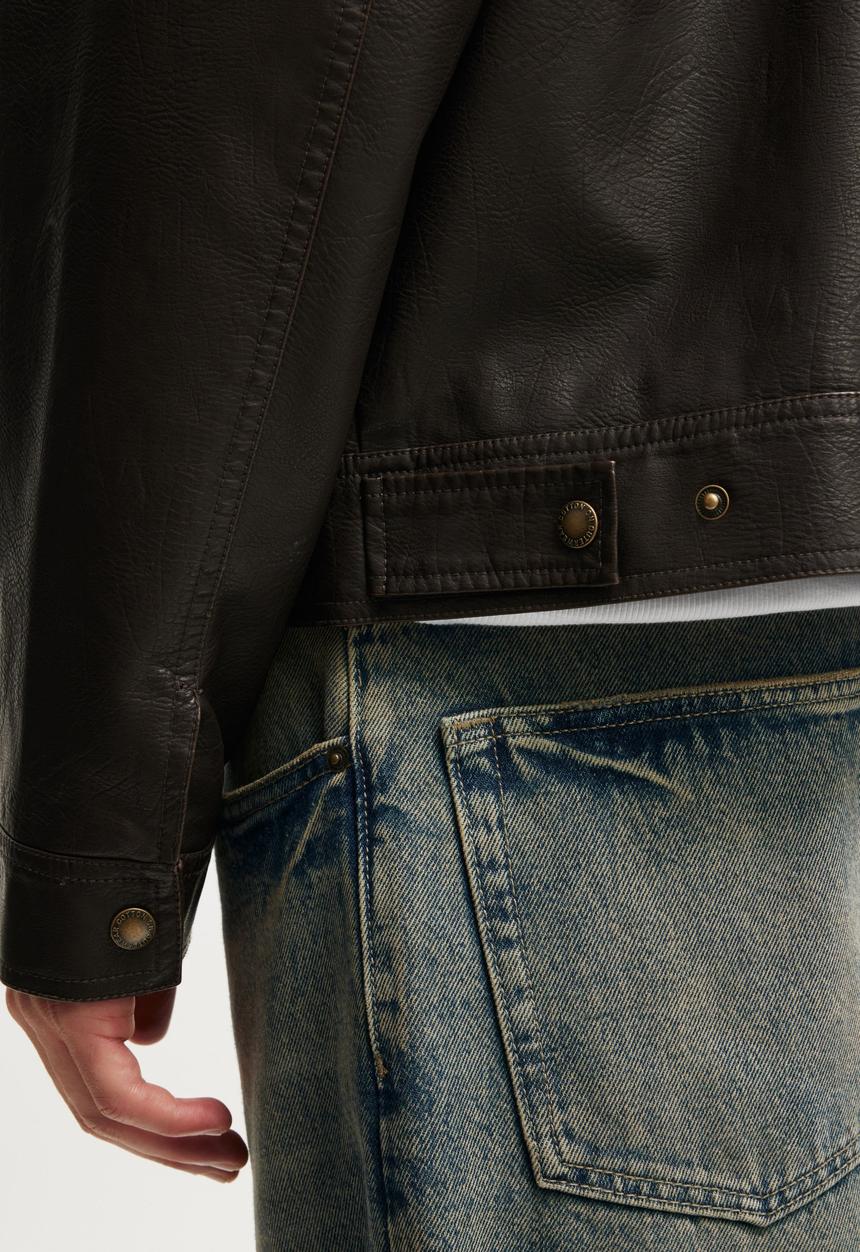 Cotton On - Faux Leather Cropped Harrington - Vintage Brown