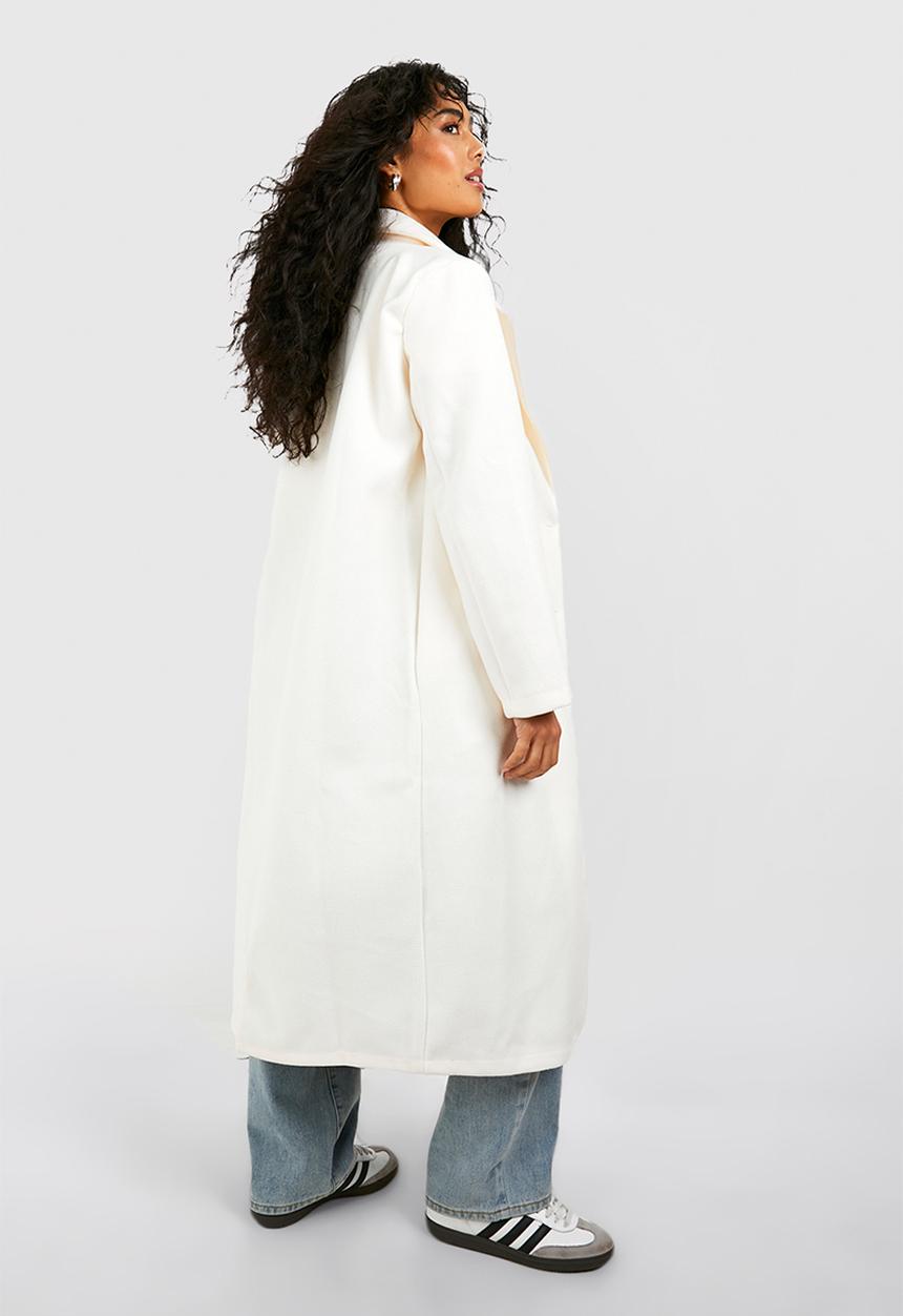 boohoo - Double Breasted Longline Coat - Cream