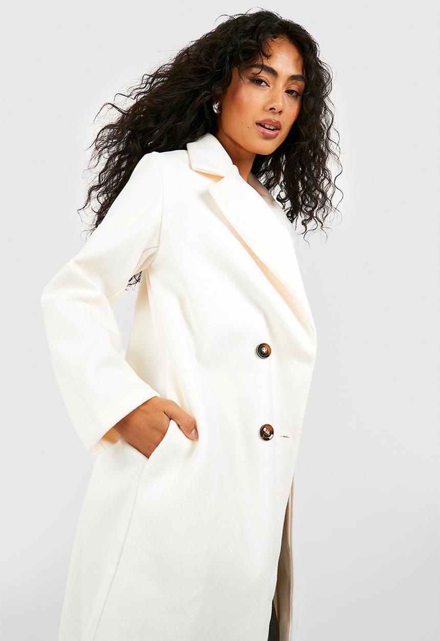 boohoo - Double Breasted Longline Coat - Cream