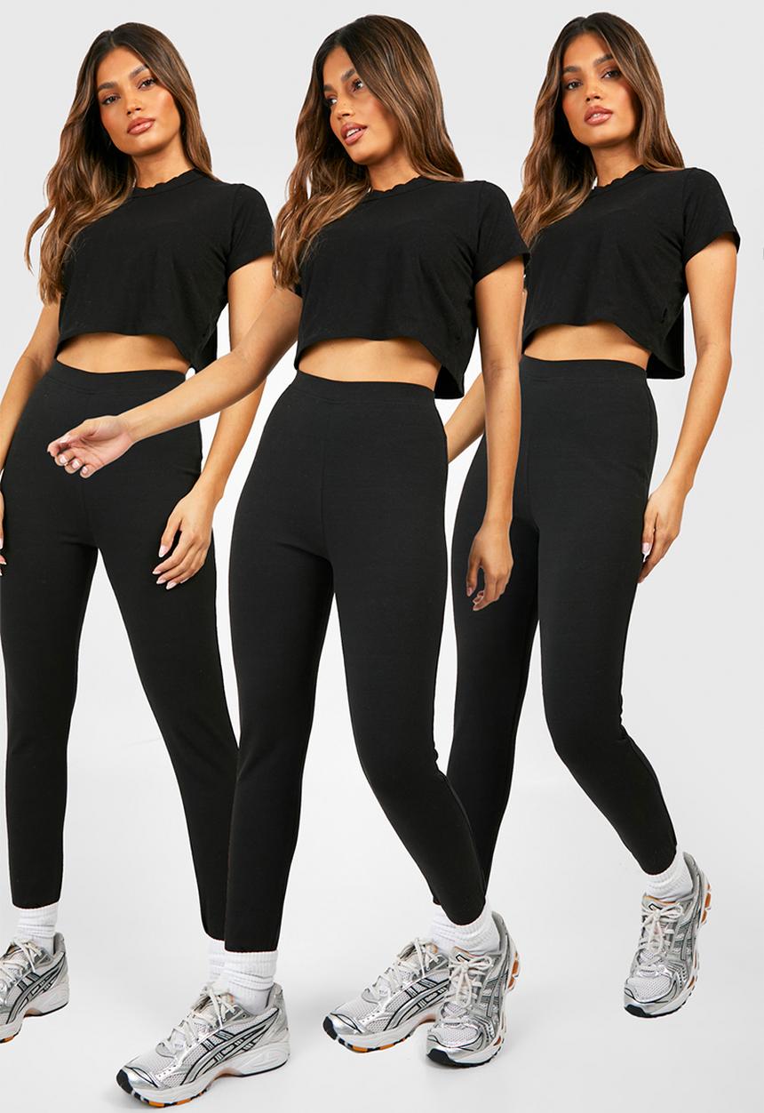 boohoo - Cotton 3 Pack Black High Waisted Leggings - Black