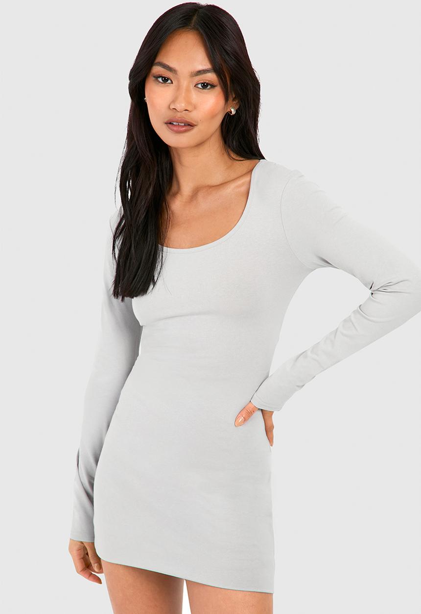 boohoo - Premium Super Soft Scoop Neck Mini Dress - Grey Marl